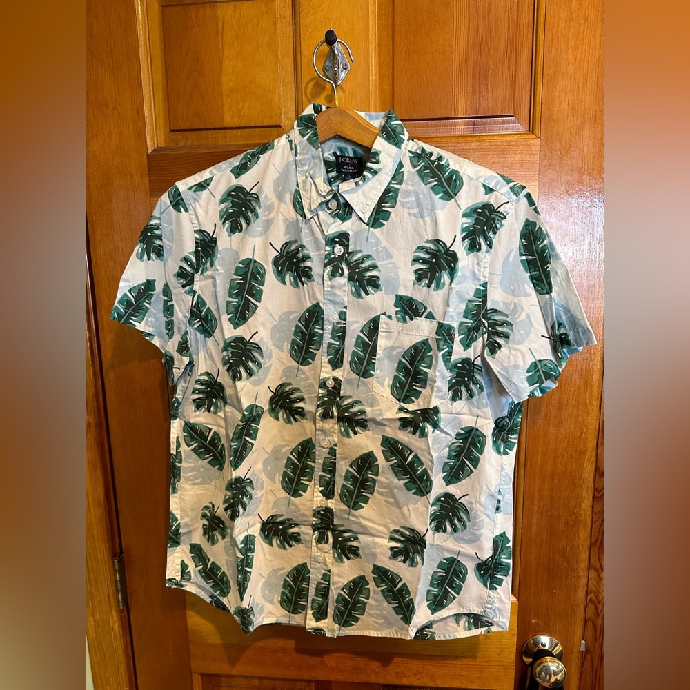 jcrew factory palm print short sleeve shirt